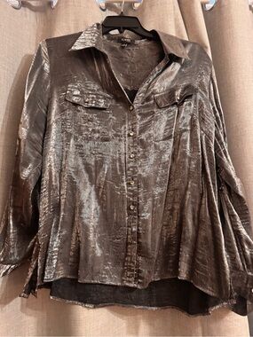 Alfani Shimmery Charcoal Button-Up Blouse